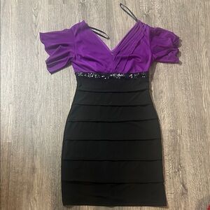 Enfocus Studio Purple and Black Mini Dress